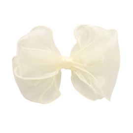 HAIRBOWS Girls' Organza with Trimmed Edge Bow with a Knot Wrap Center on a Clip, Hair Clip for Girls,Teens, and Women, 5 Inch Bow, Ivory
