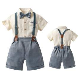 Sivrusn Children's Suit, Boys, Formal Suit, Kids, Gentleman's Clothing, Short Sleeve, Boys, Formal Wear, 4-Piece Set, Suspenders, Weddings, Graduation Ceremonies, School Entrance Ceremonies