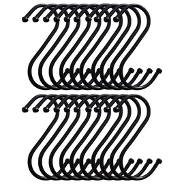 Stainless Steel S Shaped Hooks Hangers, Heavy Duty S Hooks, 20PCS Multipurpose Durable Utility S Hooks for Hanging Clothes Pot Utensils Tools Kitchen Bathroom Garden Bedroom Office (Medium, Black)