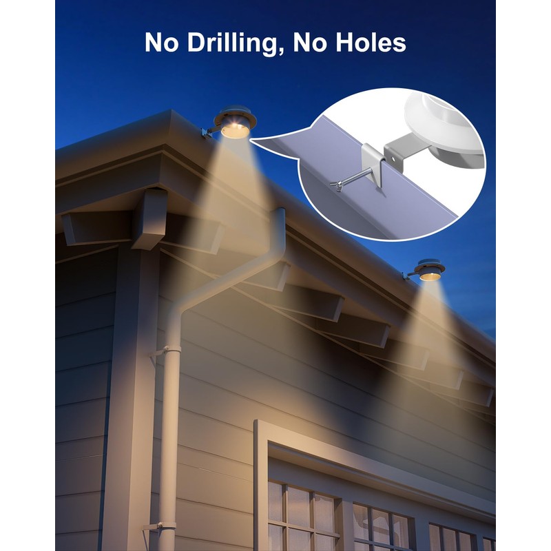 4 Pack White Bright Solar Powered Gutter Mounted Lights Outdoor