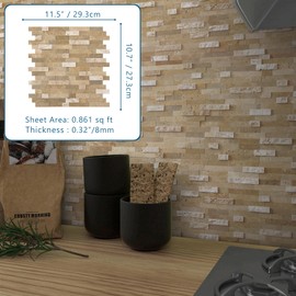SUNWINGS Peel and Stick Mosaic Natural 3D Stone Self Adhesive Tiles, 12" x 11" 5-Sheet Stick on Backsplash for Kitchen Bathroom Fireplace Vanity, Beige