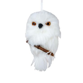 Kurt Adler Plush White Owl Hanging On Branch Ornaments, Set of 2