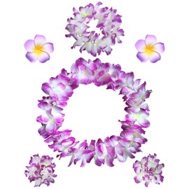 Hawaiian Leis Headband Wristbands Plumeria Hair Clips Tropical Luau Necklace Headpiece Bracelets Flower Barrettes Hair Bands Women Wedding Summer Beach Birthday Dress Up Party Decorations Supplies