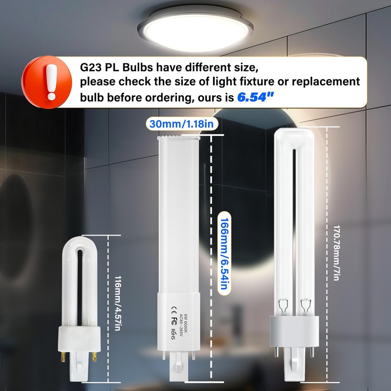 Bonlux 2-Pack 6W LED PL Retrofit Lamp G23 2-Pin Base