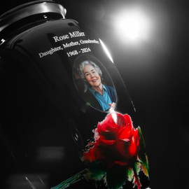 Picture Urns for Human Ashes - Made in U.S.A Flower Urn, Cremation Urn - Portrait Funeral Urn for Ashes for Women & Man, Decorative Urns - Rose Urn Large (Custom Photo - Black, Large)