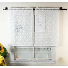 Yaland Jacquard Panneaux with Floral Pattern, Window Curtain with Drawstring, Timeless Window Decoration, Pack of 1, White, W x H 60 x 100 cm