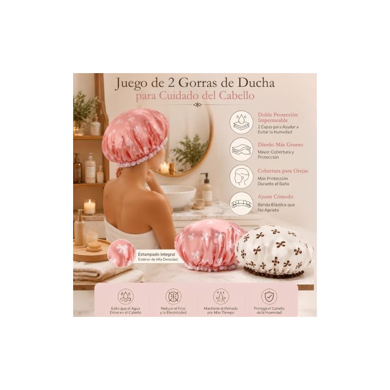 2Pzs Gorro de Ducha Grande Reutilizable de Doble Capa Impermeable