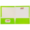 JAM PAPER Laminated Two Pocket Glossy Folders - Lime Green