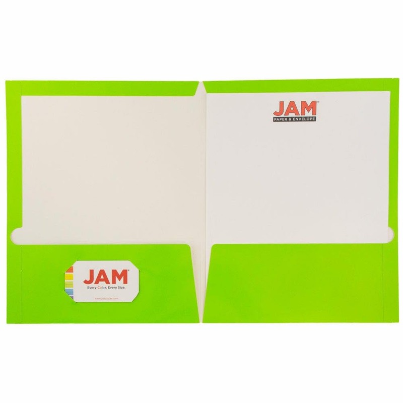 JAM PAPER Laminated Two Pocket Glossy Folders - Lime Green