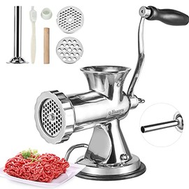 Huanyu Manual Meat Grinder Sausage Stuffer Filler Hand Crank Mincer Stainless Steel Meat Processor Grinding Machine Ground Chopper Home Use for Beef Chicken Rack chili etc. Dishwasher Safe