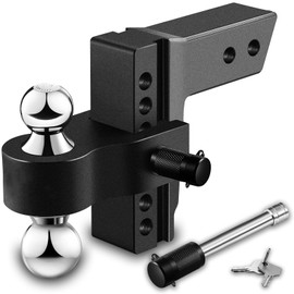 Adjustable Trailer Hitch Fits 2-inch Receiver, 8-Inch Drop Truck Hitch, 2"&2-5/16" Ball Hitches with 12,500 LBS GTW, Solid Ball Mount, Black