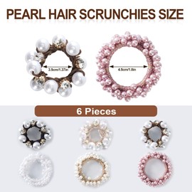 OT-NVWOZR 6PCS Pearl Hair Ties, Elastic Scrunchies Beaded Ponytail Holders Stretch Hair Accessories Set, Fashion Hair Bands Hair Ropes Elegant Stylish Gift for Girls and Women