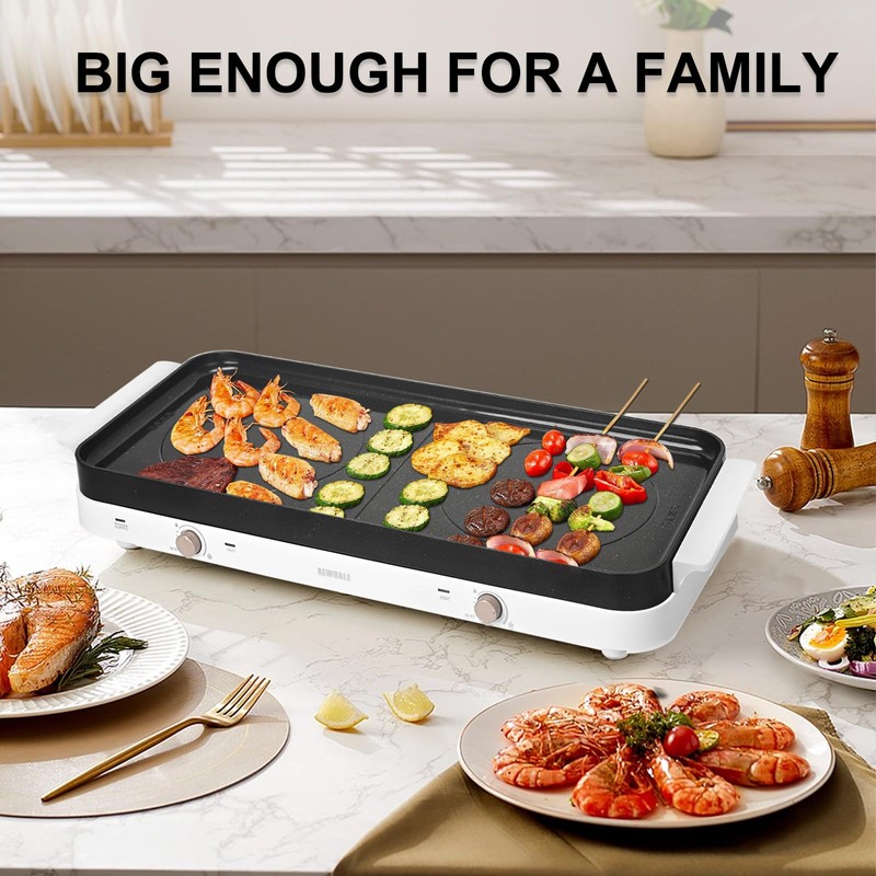 AEWHALE Countertop Double Burners with Removable Griddle Pan Non-stick,1800W Electric