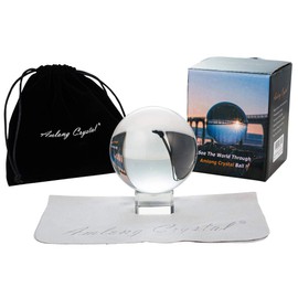 Amlong Crystal Meditation K9 Clear Crystal Ball 3.25 inch 80mm Diameter for Photography, Lensball, Decorative Ball with Free Stand and ECO Box, Including Microfiber Pouch, Wiping Cloth