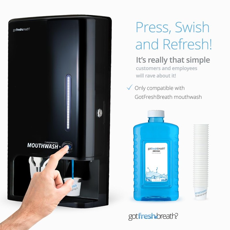 GotFreshBreath Commercial Mouthwash Dispenser with Cup Holder – Standing or