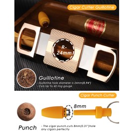 Cigar Cutter, Cigar Scissors Cast From Zinc Aluminum Alloy, Exquisite Texture Design & Double Blade for a Precise Perfect Cut, Cigar Accessories Include A Cigar Punch For Men With Gift Box(Gold)