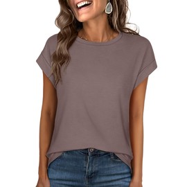 ANRABESS Womens Tops Summer Cap Sleeve Basic Tee Shirts 2025 Trendy Loose Fit Casual Dressy Business Work Tshirts Clothes Light Brown Large