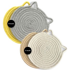 UKJENT Trivets for Hot Dishes - 4 Pcs Cotton Trivet Mats, Heat Resistant Hot Pads Pot Holders Set for Hot Pots & Pans, Kitchen Counter Farmhouse Table New Home Decor Essentials(7 inch & 9 inch)