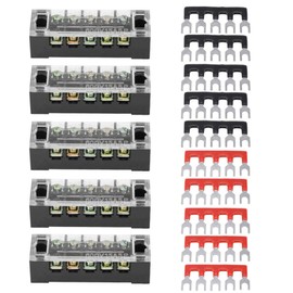 Terminal Barrier Block, Pack of 5 Plastic Copper Iron Double Row 5 Positions Screw Terminal Strip 600V 15A Screw Terminal Block + 10 Pre-Insulated Terminal Lock Strip Clamps Barrier Block Strips