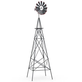 8 Feet Windmill Metal Ornamental Wind Wheel Weather Resistant Garden Ornamentcolor: Gray Color