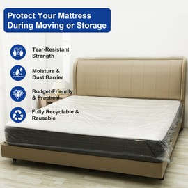 TopSoon 2PK Clear Plastic Mattress Bag - Moving & Storage Cover for Mattress or Box Spring - Heavy-Duty Disposal Supplies (1.5mil, Full 54" x 14" x 96")