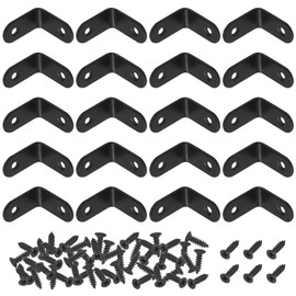 Mardatt 20 Sets 30x30mm Stainless Steel Black L Brackets Corner Struts Right Angle Brackets Heavy Duty with Fixing Screws for Wood Shelf Chair Cabinet Furniture Brackets