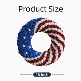 18 Inch Patriotic Roses Wreath, 4th of July Summer Foam Roses Wreath for Front Door, Lightweight Handcrafted Memorial Day Artificial Flowers for Indoor and Outdoor Wall Decor