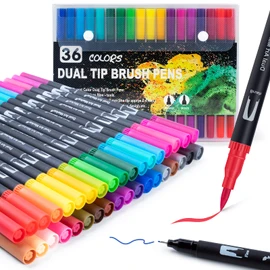 Dual Tip Brush Pens: Felt Tip Pen Set 36 Colors Colouring Pens Art Markers for Kids and Adults Colouring, Fineliner Tip Brush Marker for Drawing Sketching Design Calligraphy Painting Lettering Journal