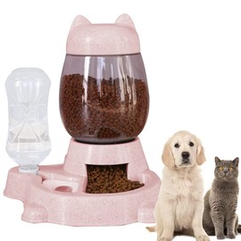 Automatic Cat & Dog Feeder Set, Self-Dispensing Food & Water Dispenser, Large Capacity (Pink)