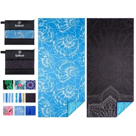 2 Pack Lightweight Thin Beach Towel Oversized 71"x32" Big Extra Large Microfiber Sand Free Towels for Adult Quick Dry Travel Camping Beach Accessories Vacation Essential Gift Blue Shell Black Mandala