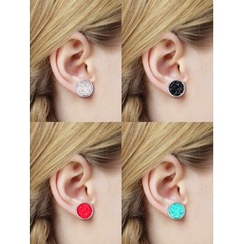 32 Pairs Faux Druzy Stud Earrings Bohemian Round Stud Earrings Stainless Steel Pierced Earrings Jewelry for Women (6 mm)