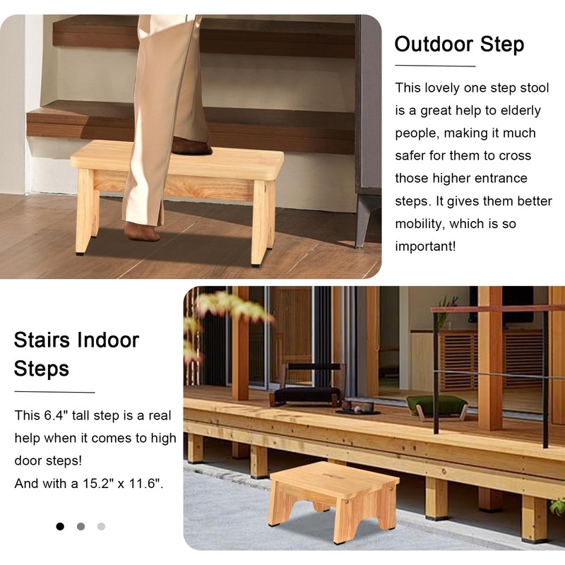One Step Stool for Adults Seniors, 6.5" Heavy Duty Wooden