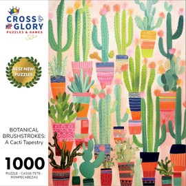 Cross & Glory - Botanical Brushstrokes: A Cacti Tapestry - 1000 Piece Jigsaw Puzzle for Adults | Plant Jigsaw Puzzle | Artistic Challenge with Vibrant Satin Finish