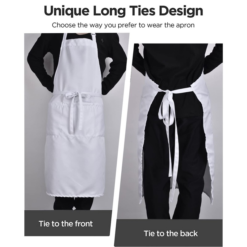 Morwealth Set of 4 Cooking Apron Sets, White Kitchen Apron