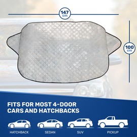 CUQOO Heavy Duty Car Windscreen Cover – Ultra-Thick Winter Snow, Ice & Frost Protector with UV & Water Resistance, All-Season Windshield Cover, Easy Fit for Cars, SUVs & Trucks - White