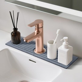 APUDWN Faucet Mat for Kitchen Sink Diatomite Fast Drying Stone Sink Tray with Wider Size Drying Splash Guard Diatomite Stone Faucet Tray with Sandpaper for Bathroom Counter (23.6x6x0.4inch)