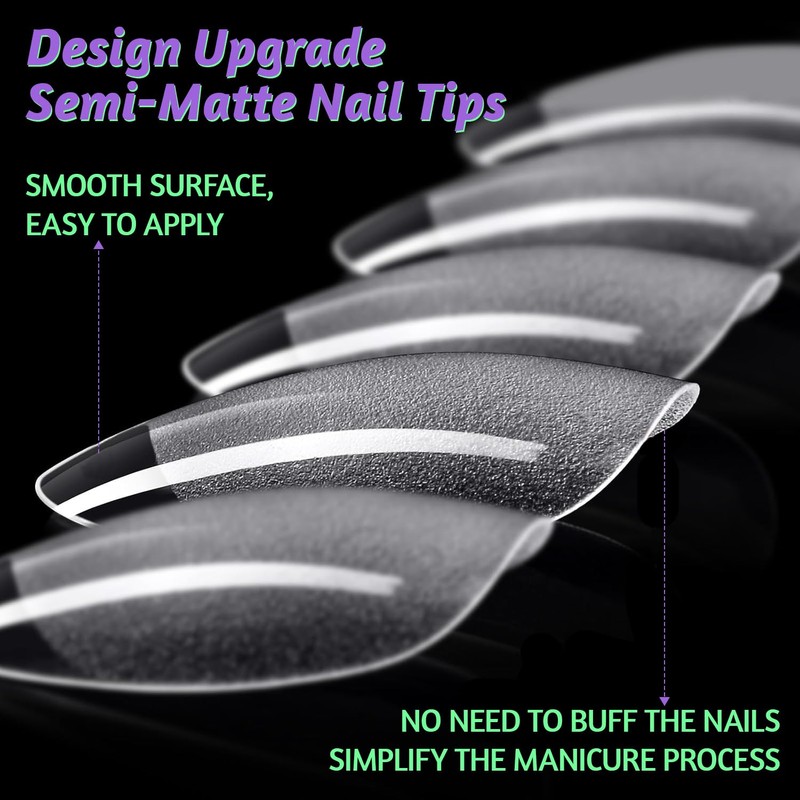 ZIFUTON Short Almond Nail Tips, 288Pcs Half Matte Clear Soft
