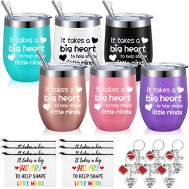 Umigy 18 Pcs Teacher Appreciation Gifts Bulk 12 oz Teacher Tumbler Thank You Week Gifts 6 Makeup Bag, 6 Apple Keychains, 6 Travel Mug Cups for Women Graduation End of Year Staff Daycare Sunday School