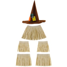 Jyeennar 6pcs Scarecrow Costume Kit with Witch Hat,Adjustable Straw Decorations Set for Adults & Kids, Perfect for Cosplay,Parties and Dress Up Set
