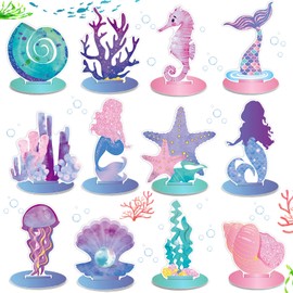 24 Pcs Mermaid Birthday Decorations Little Mermaid Table Centerpiece Under the Sea Centerpiece Ocean Theme Table Ornaments for Girl Baby Shower Ocean Theme Mermaid Birthday Party Supplies DIY Decor
