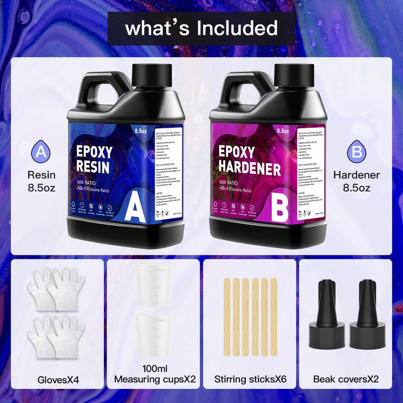 GRLELOU Epoxy Resin 17OZ, Crystal Clear Epoxy Resin Kit, Not