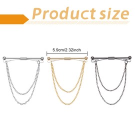 WEBEEDY 3PCS Tie Collar Bar Pin Set for Men Classic Collar Clip Set Tie Clip Chain Elegant Fringed Tie Chain Sets Creative Lapel Pin Clips with Chain Collar Bar Tassel Brooch(Gold Silver Black)