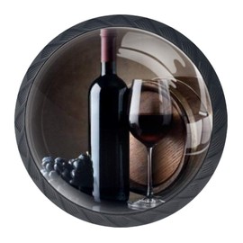 Bottle of Red Wine Grapes and Wooden Barrel 4 Pcs Crystal Glass Cabinet Dresser Knobs Drawer Door Cabinet Knobs Pull Handles for Kitchen Bathroom Unique