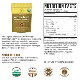 Organic Monk Fruit Extract Powder, 3.5 oz, Pure USDA Organic Monk Fruit Extract Sweetener with No Fillers, Zero Calories, Zero Carbs, Keto & Paleo Friendly Sugar Substitute, 322 Servings by Natri Sweet