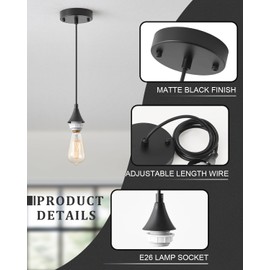 MIAOMEIO Vintage Black Pendant Light Kit, Edison Retro Pendant,E26 Lamp Socket DIY Pendant Light Cord,Adjustable Hanging Light Fixtures for Kitchen