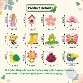 Wonmon 60PCS Spring Cutouts for Bulletin Board Decoration, Spring Flower Butterfly Animal Paper Cut-Outs with Glue Dots for Spring Easter Home School Classroom Bulletin Board Decorations