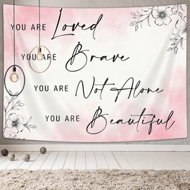 Ptrxobj Love Tapestry for Bedroom Teen Girl Wall Decor Words Quote You are Tapestry with Floral Pink Living Room Decor for Women Positive Affirmations Aesthetic Inspirational Wall Hanging， 60x40 inch
