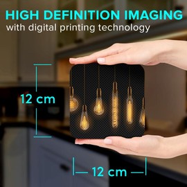 1 x Square Jumbo Size Coaster 12cm Edison Bulbs Incandescent Lamps Bulb Cork Backed MDF Glossy Tea Coffee Accessory #50805
