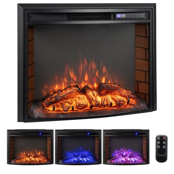 Tangkula 26”Electric Fireplace Insert, 750W/1500W Recessed Curved Fireplace Heater with