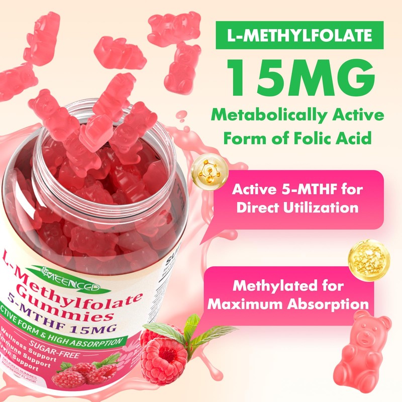 MEENCCD L-Methylfolate 15mg Gummies, Methylfolate Supplement, 5-MTHF Supplement - Active